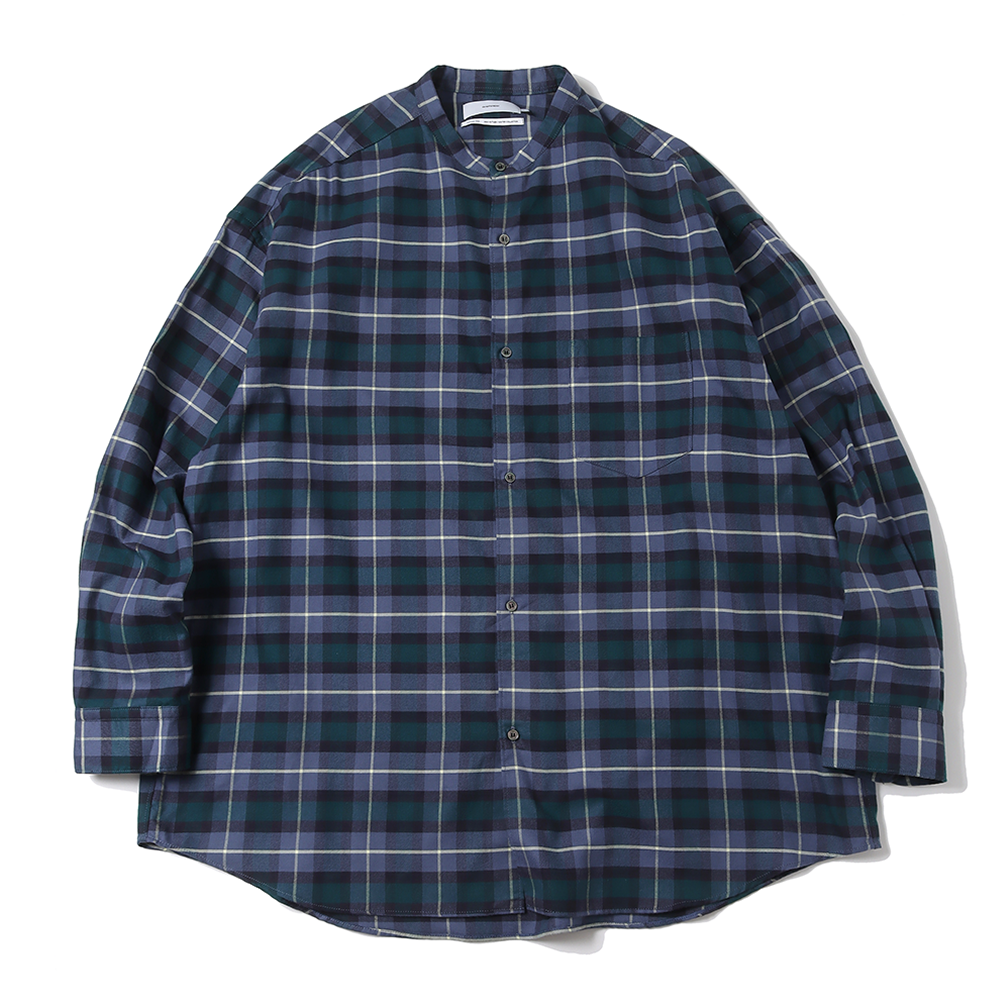 Graphpaper) Check Flannel Oversized Band Collar Shirt (GM233-50285