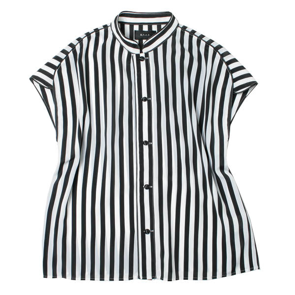 SATIN TRIMMED STRIPED BLOUSE