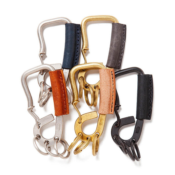 BRASS CARABINER KEY RING with OILED COW LEATHER