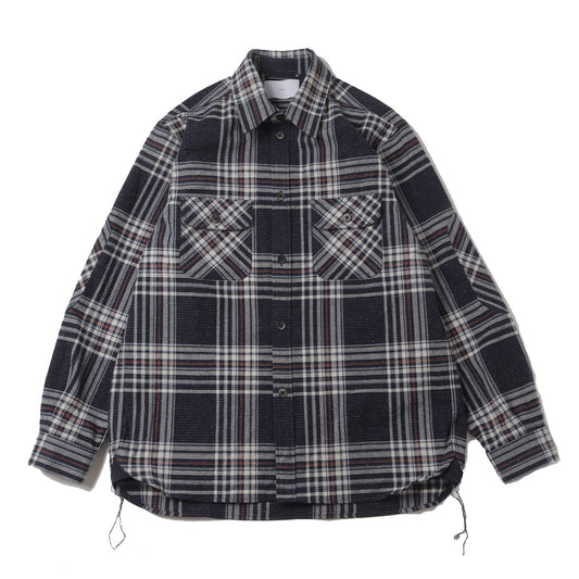 JAZZ NEP OMBRE PLAID ELBOW PATCH BLOUSE