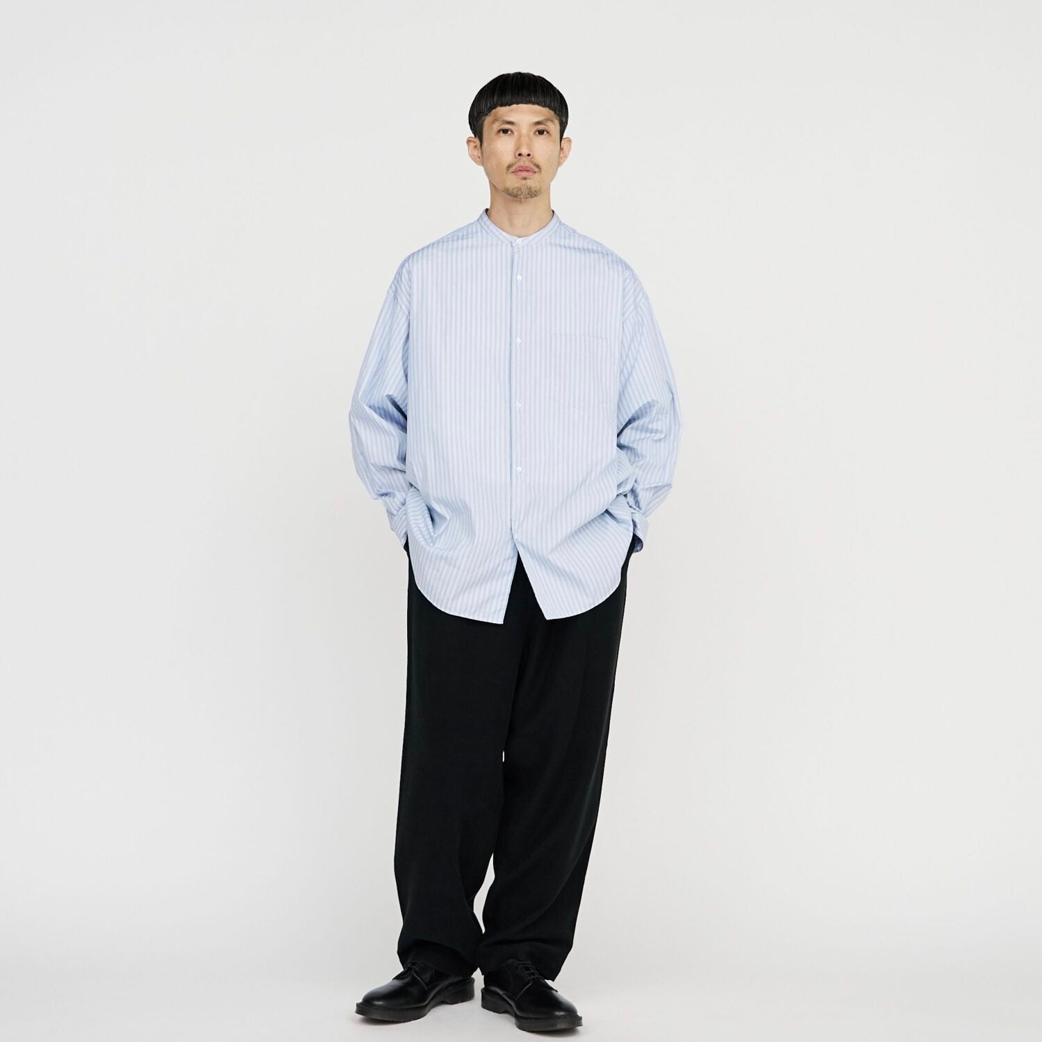 Graphpaper) CANCLINI L/S Oversized Band Collar Shirt (GM234-50101