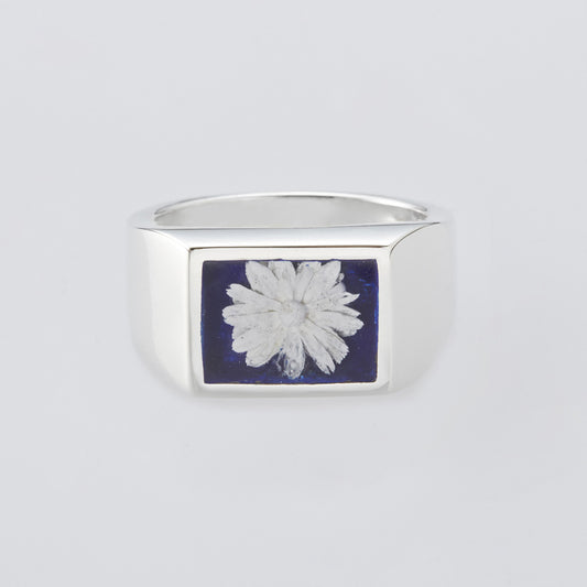 Signet Ring with Deep Blue Flower