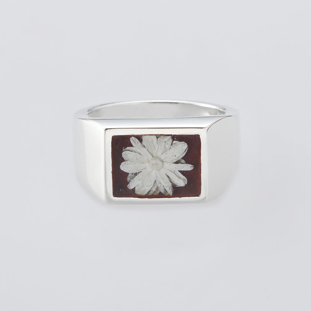 Signet Ring with Bordeaux Flower