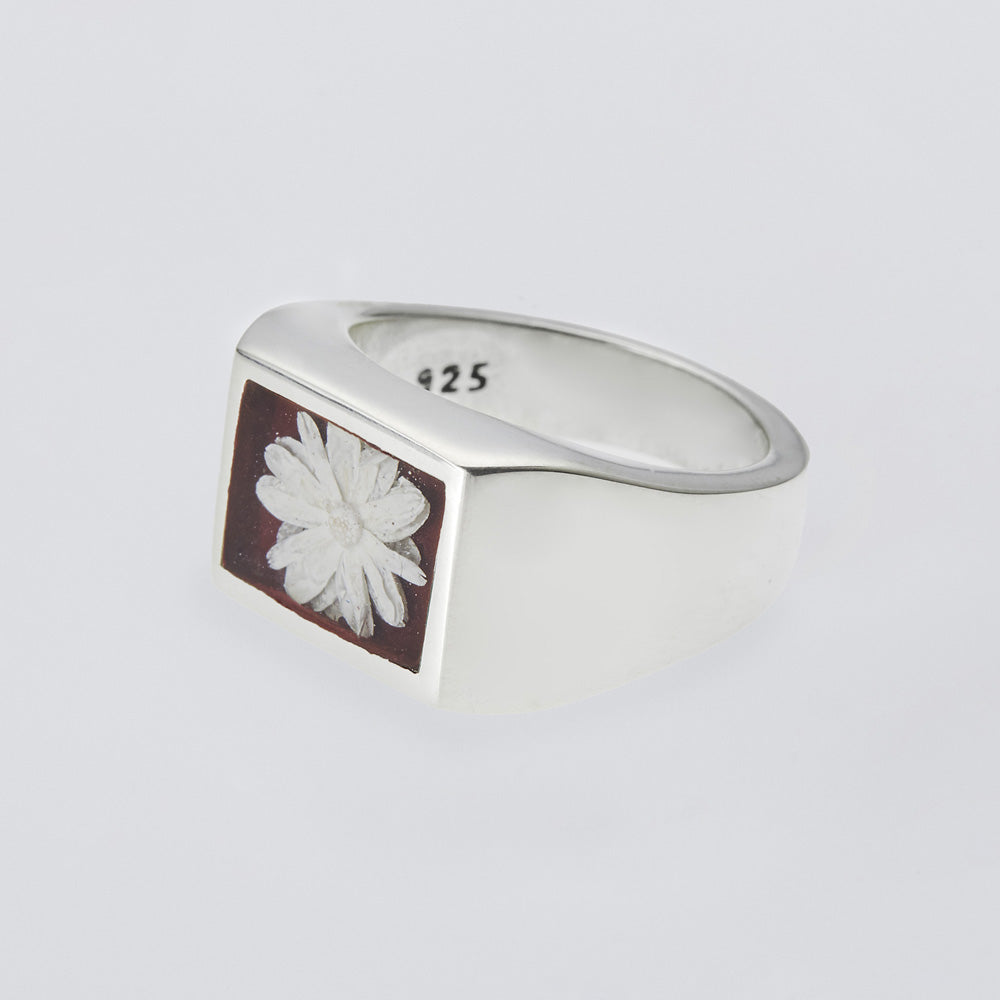 Signet Ring with Bordeaux Flower