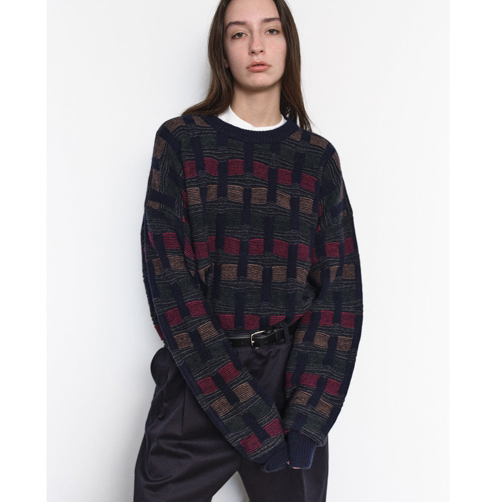 3D Jacquard Middle Gauge Crewneck Sweater