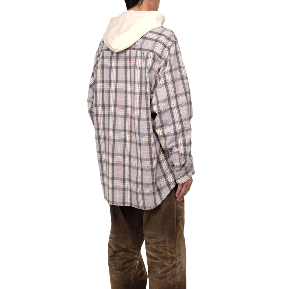 Distressed Check Shirts Hoodie (GRAY)