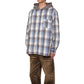 Distressed Check Shirts Hoodie (BLUE)