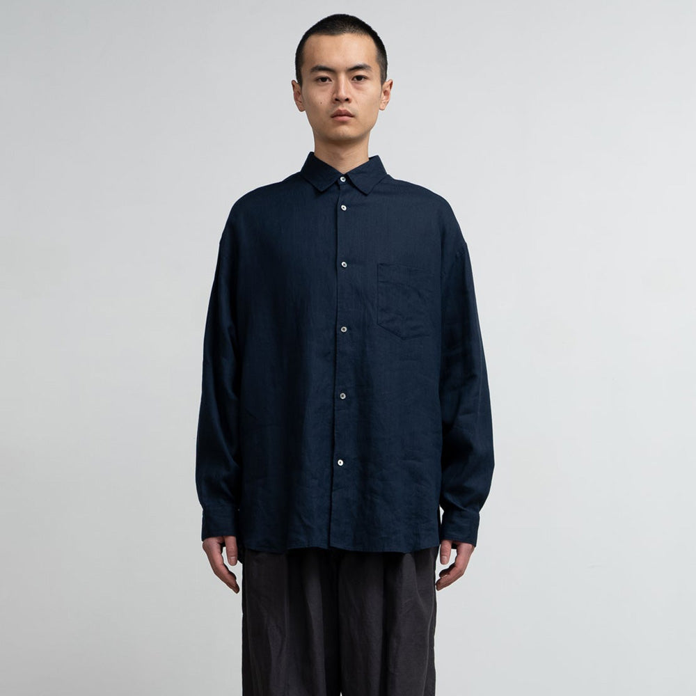 Graphpaper) Linen L/S Oversized Regular Collar Shirt (GM241-50273B 