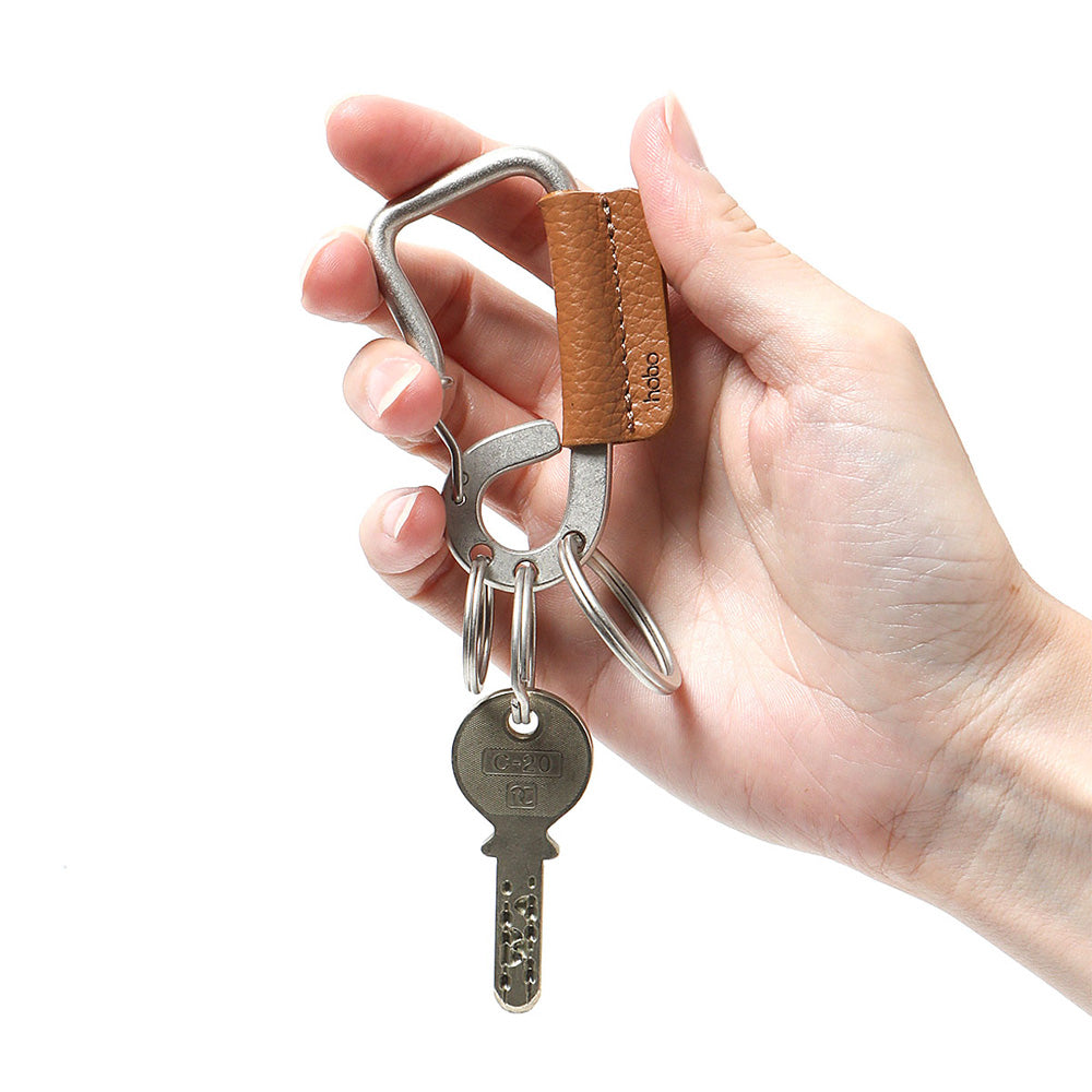 CARABINER KEY RING MATTE BRASS with SHRINK COW LEATHER