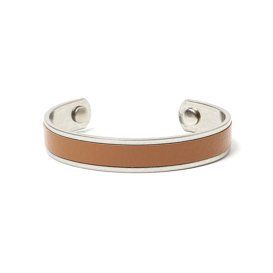 BRASS BRACELET NARROW with SHRINK COW LEATHER