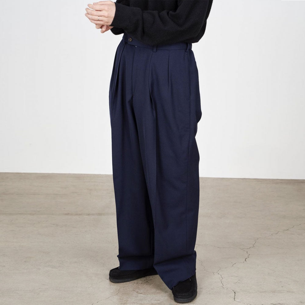 DOUBLE PLEATED TROUSERS ORGANIC WOOL SURVIVAL CLOTH (NAVY)