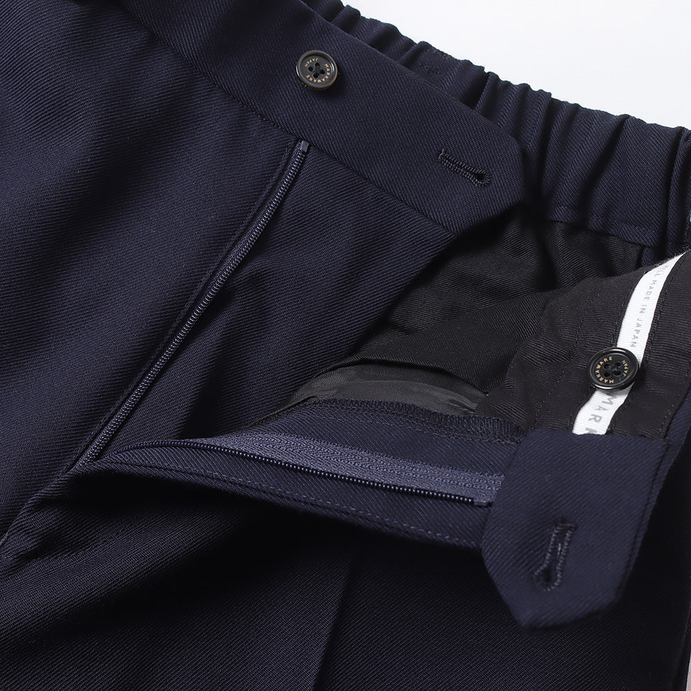 FLAT FRONT TROUSERS ORGANIC WOOL SURVIVAL CLOTH (NAVY)