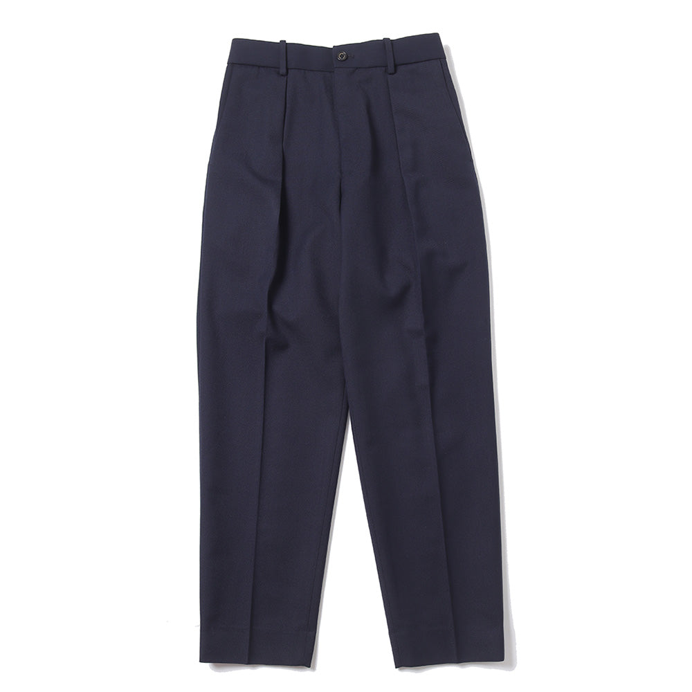 FRONT PLEATS PEGTOP TROUSERS ORGANIC WOOL SURVIVAL CLOTH (NAVY)