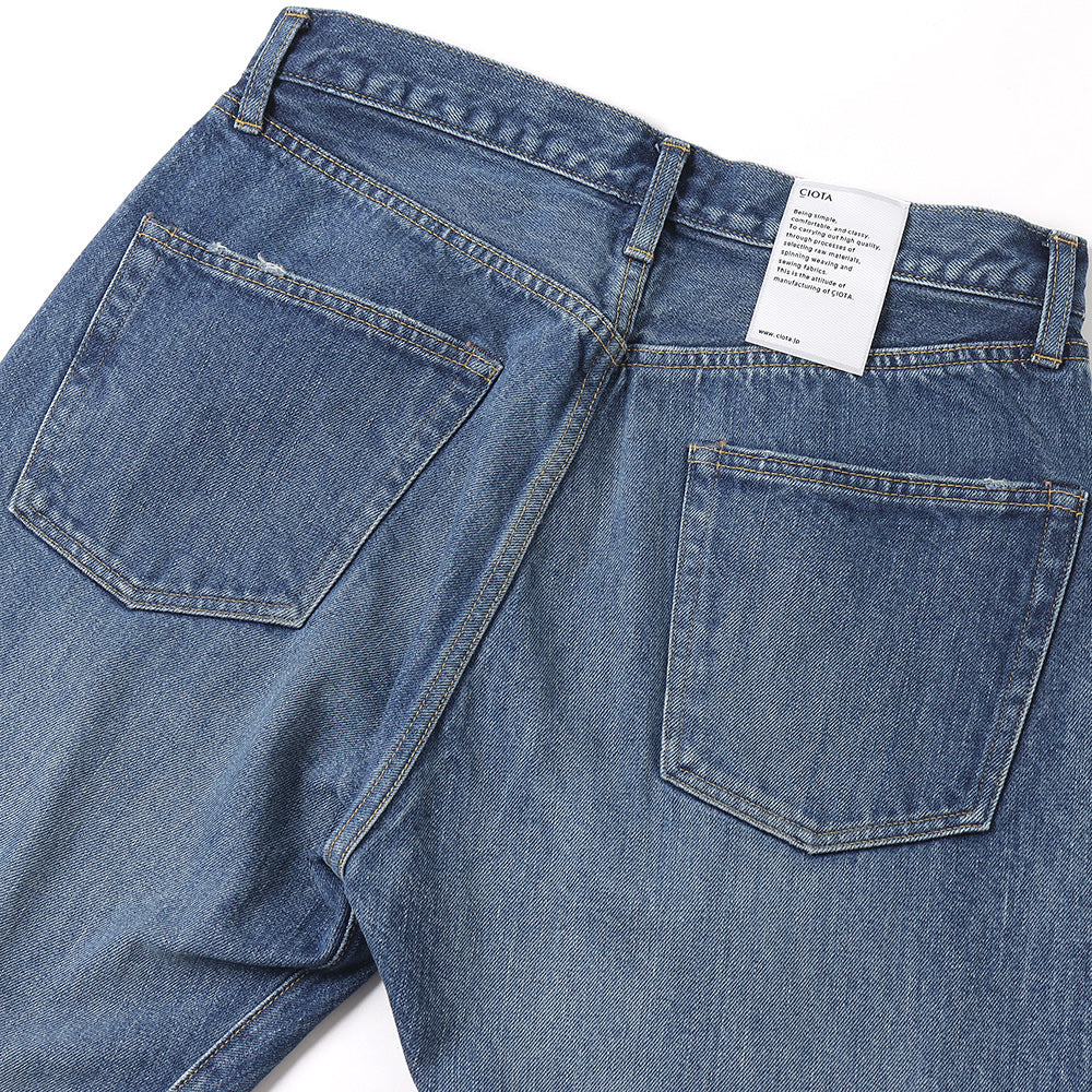 Straight 5 Pocket Pants/Medium Dark Blue Damage