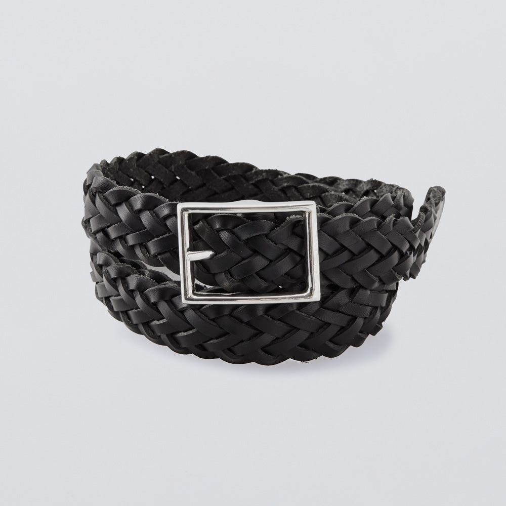 Rectangle Narrow Buckle Hand Knit BLK Leather