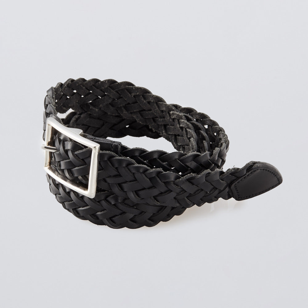 Rectangle Narrow Buckle Hand Knit BLK Leather