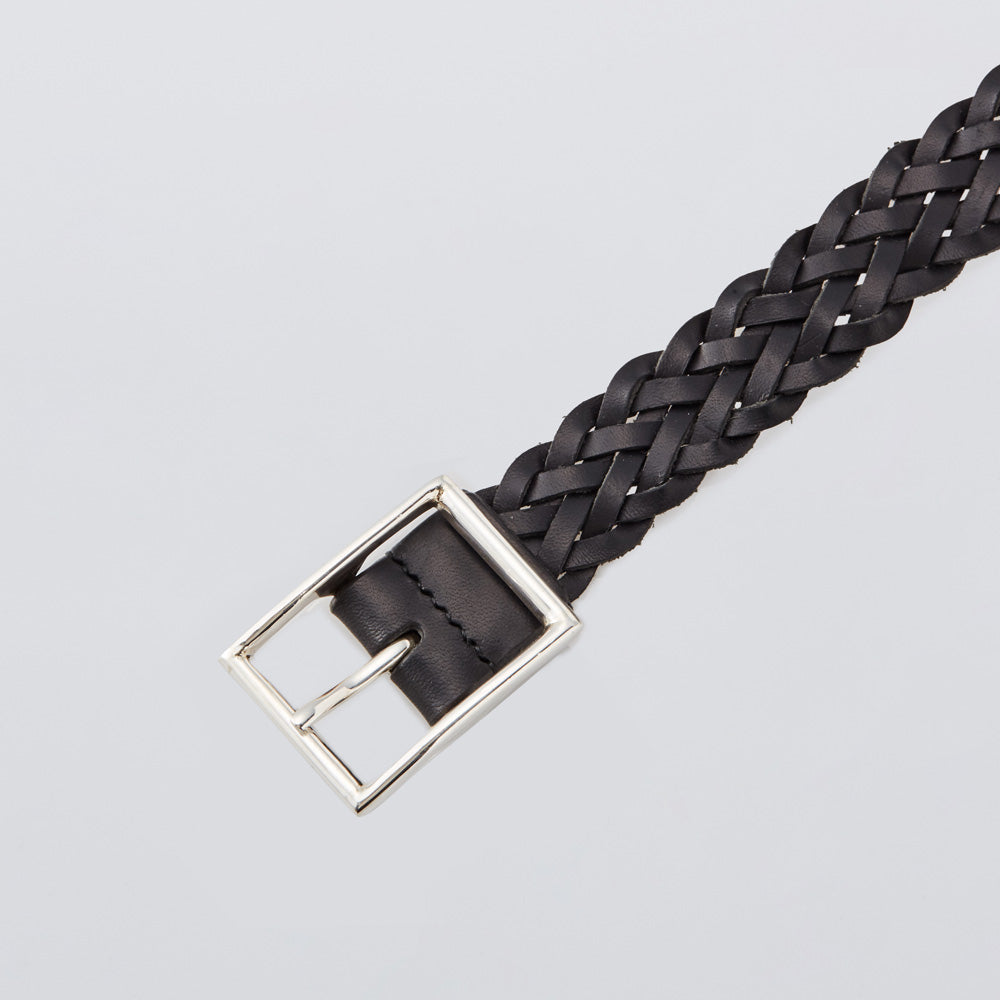 Rectangle Narrow Buckle Hand Knit BLK Leather