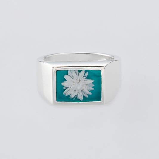 Signet with Teal Flower Ring