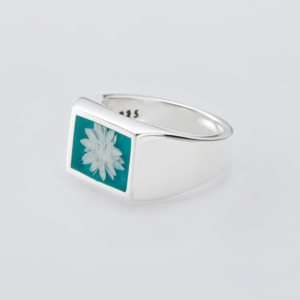 Signet with Teal Flower Ring