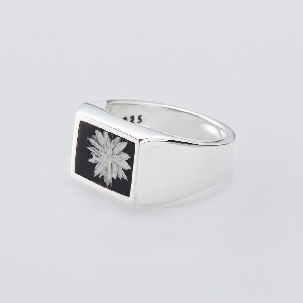 Signet with Black Flower Ring