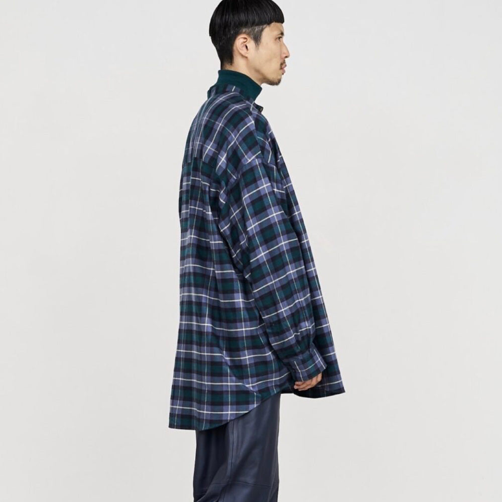 Graphpaper) Check Flannel Oversized Band Collar Shirt (GM233-50285