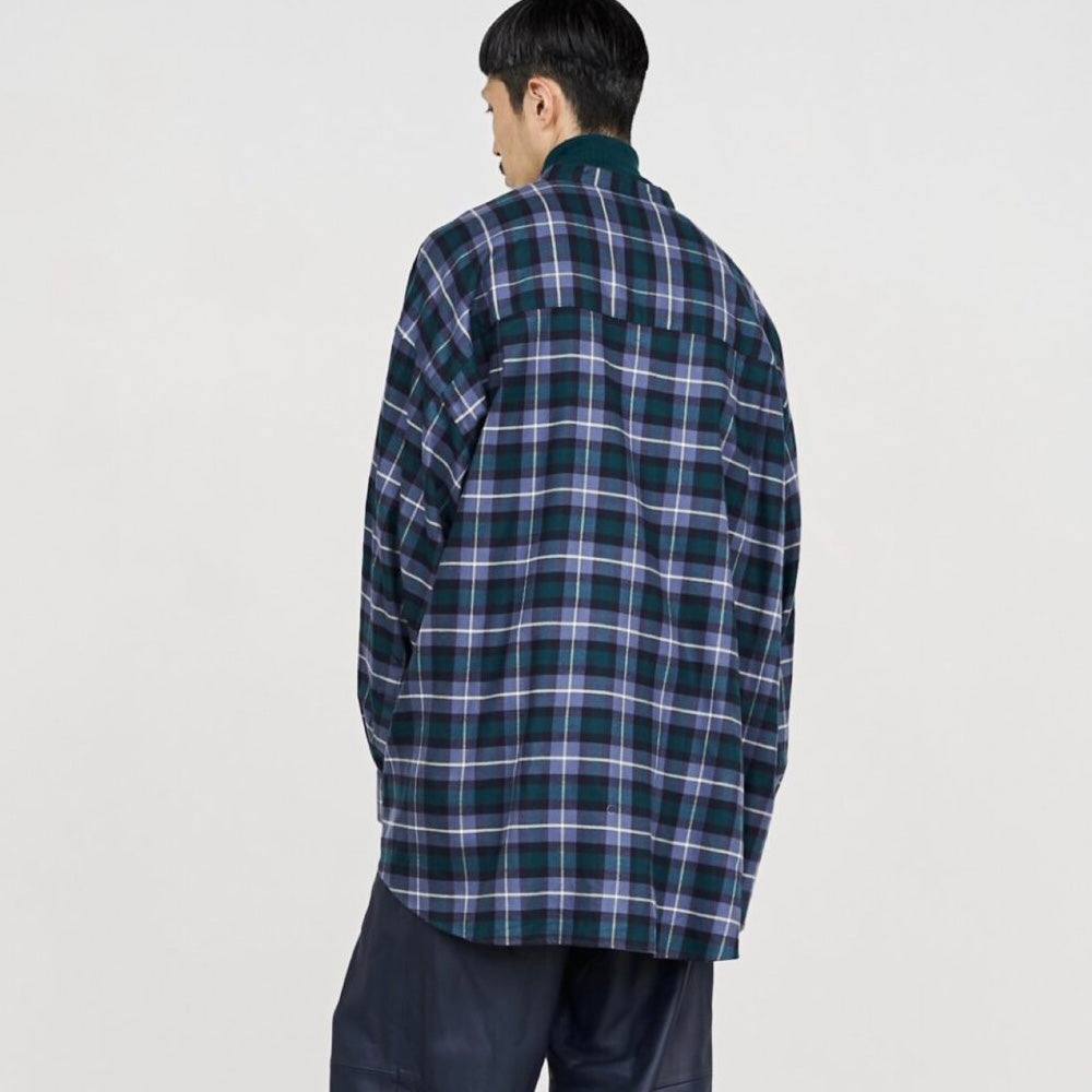 Graphpaper) Check Flannel Oversized Band Collar Shirt (GM233-50285