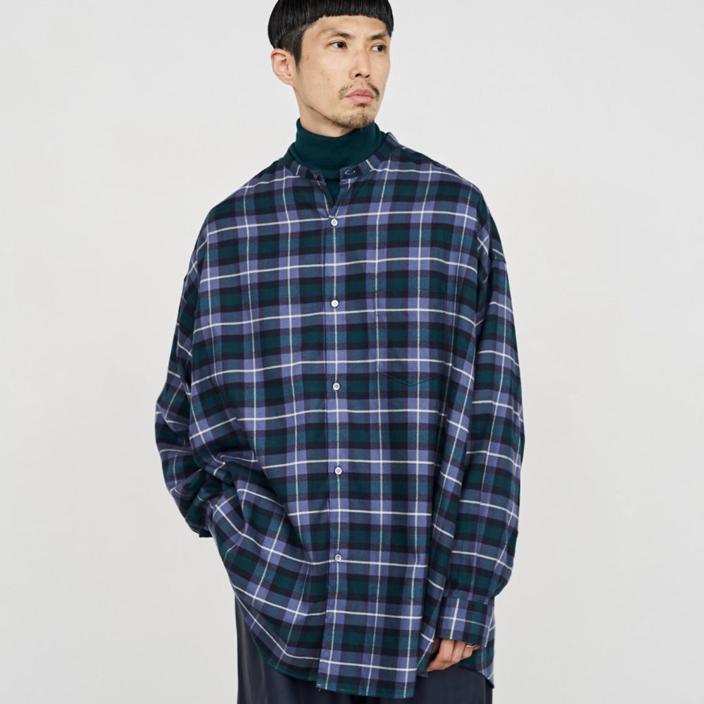 Graphpaper) Check Flannel Oversized Band Collar Shirt (GM233-50285