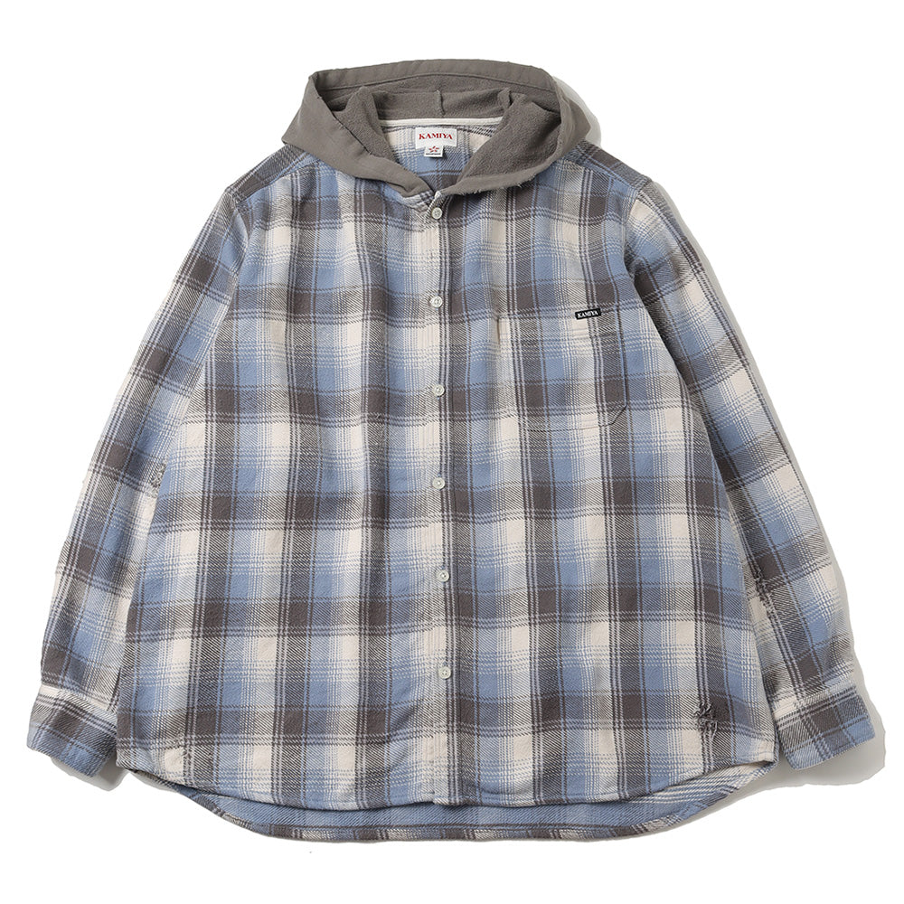 Distressed Check Shirts Hoodie (BLUE)