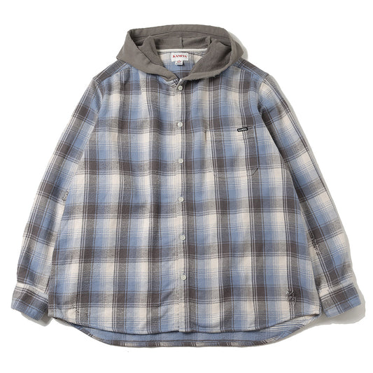 Distressed Check Shirts Hoodie (BLUE)