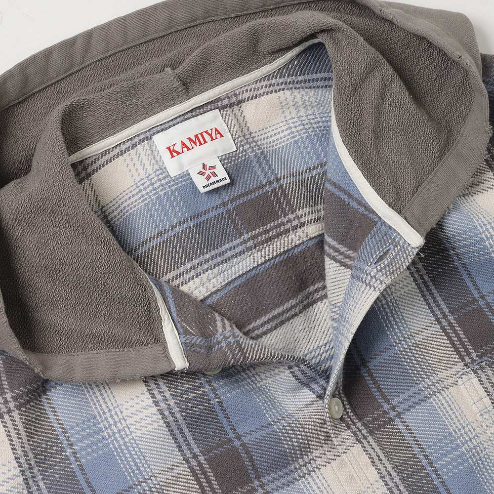 Distressed Check Shirts Hoodie (BLUE)