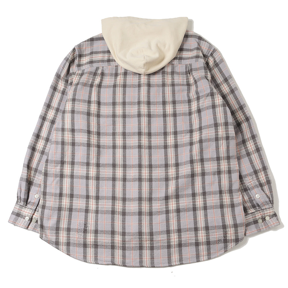 Distressed Check Shirts Hoodie (GRAY)