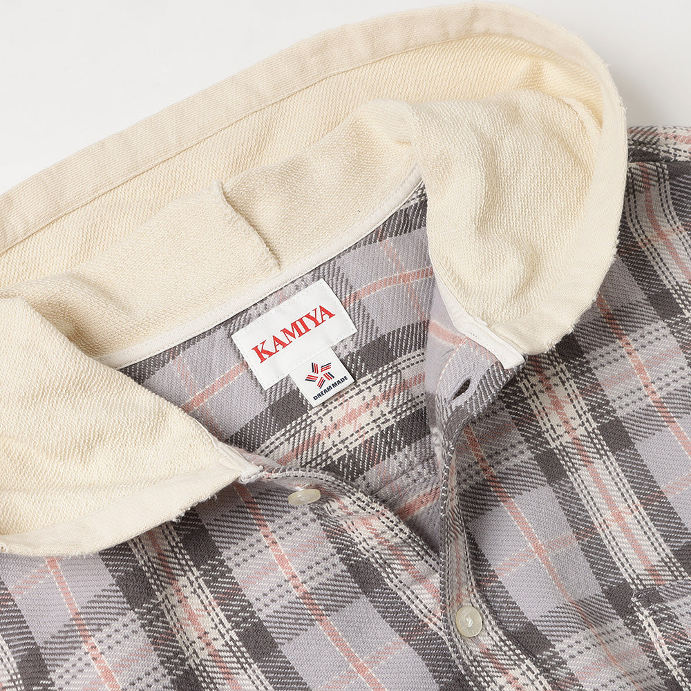 Distressed Check Shirts Hoodie (GRAY)