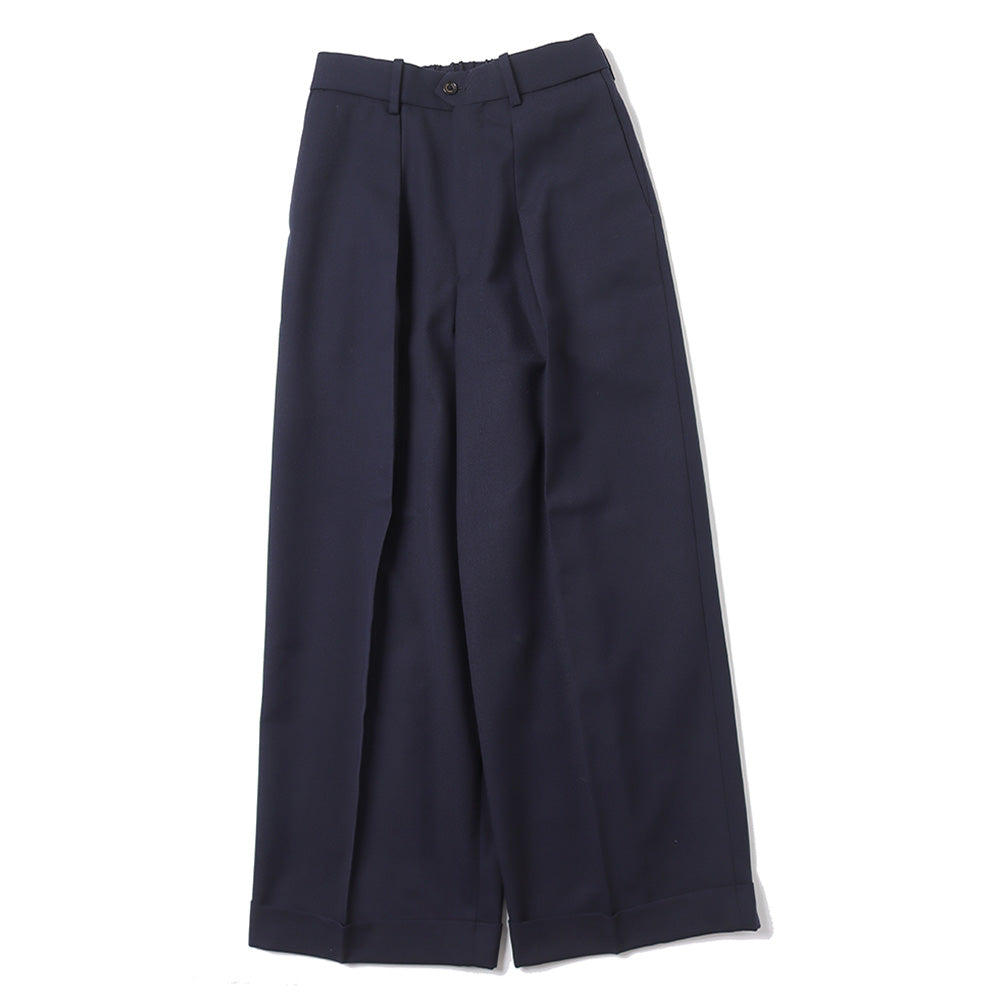 PLEATED WIDE TROUSERS ORGANIC WOOL SURVIVAL CLOTH (NAVY)