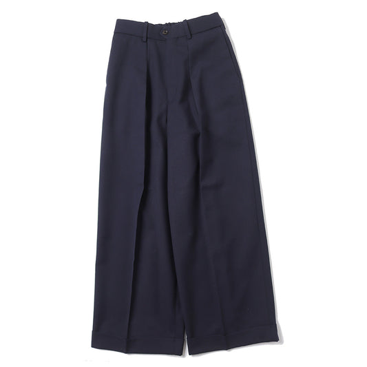 PLEATED WIDE TROUSERS ORGANIC WOOL SURVIVAL CLOTH (NAVY)