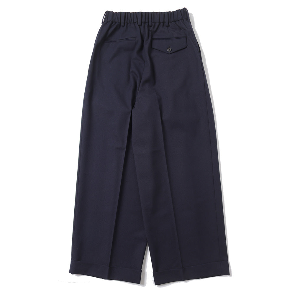 PLEATED WIDE TROUSERS ORGANIC WOOL SURVIVAL CLOTH (NAVY)