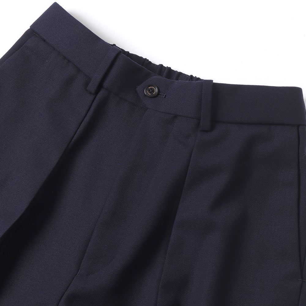 PLEATED WIDE TROUSERS ORGANIC WOOL SURVIVAL CLOTH (NAVY)