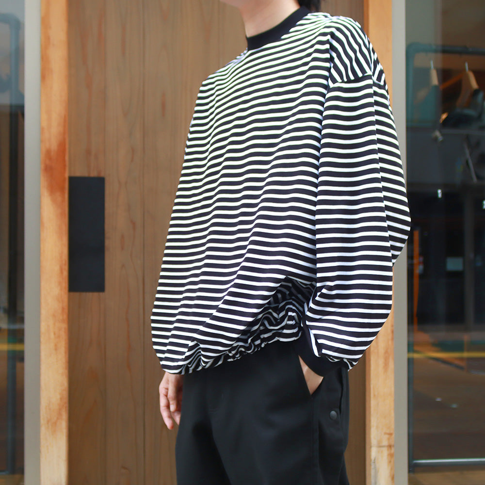 is-ness(イズネス)BALLOON Stripes Long Sleeve T SHIRT WHITE×NAVY / M