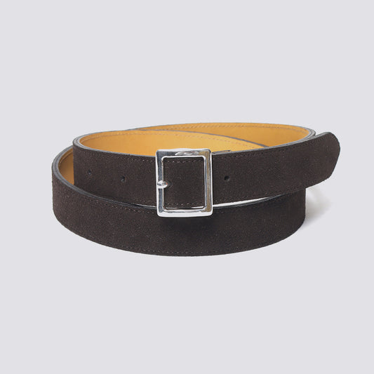 Square Narrow Buckle Belt -Brown Suede-