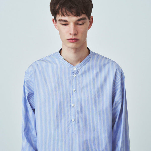 GIZA STRIPE BAND COLLAR SHIRT (BLAGNM1002) | ATON / シャツ (MEN