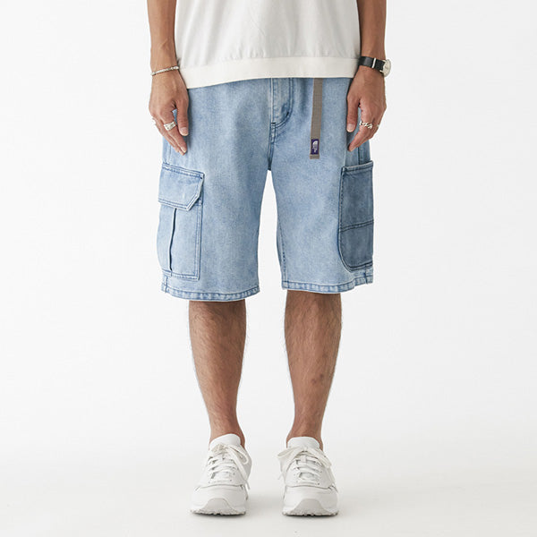 Broken twill denim store cargo shorts