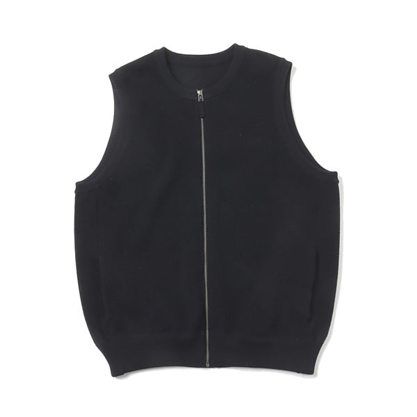 Moss Stitch Zip Vest(BLACK) (2201-003(BLACK)) | crepuscule