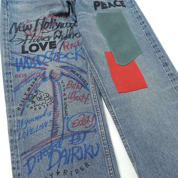 Leather Patch & Hand Paint Denim Pants (21SS B-4) | DAIRIKU 