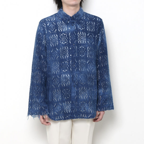 CROCHET KNIT L/S SHIRTS - hand-dyed indigo - (A-61221) | saby