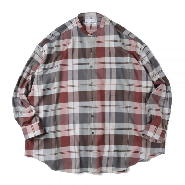 Viscose Check Oversized Band Collar Shirt