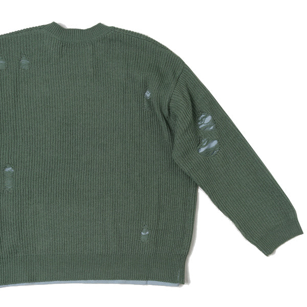 メンズdairiku layered damage knit green - ニット/セーター